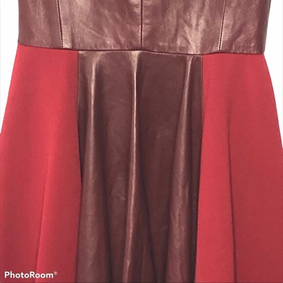 Beckley By Mellissa Mila Oxblood Leather Pleated Mini Dress Sleeveless Luxury - Picture 4 of 14